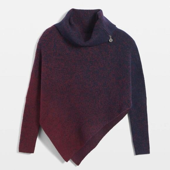 White House Black Market Ombré Draped Neck Poncho Sweater Wind Wine Sz M/L Wool - Picture 1 of 7